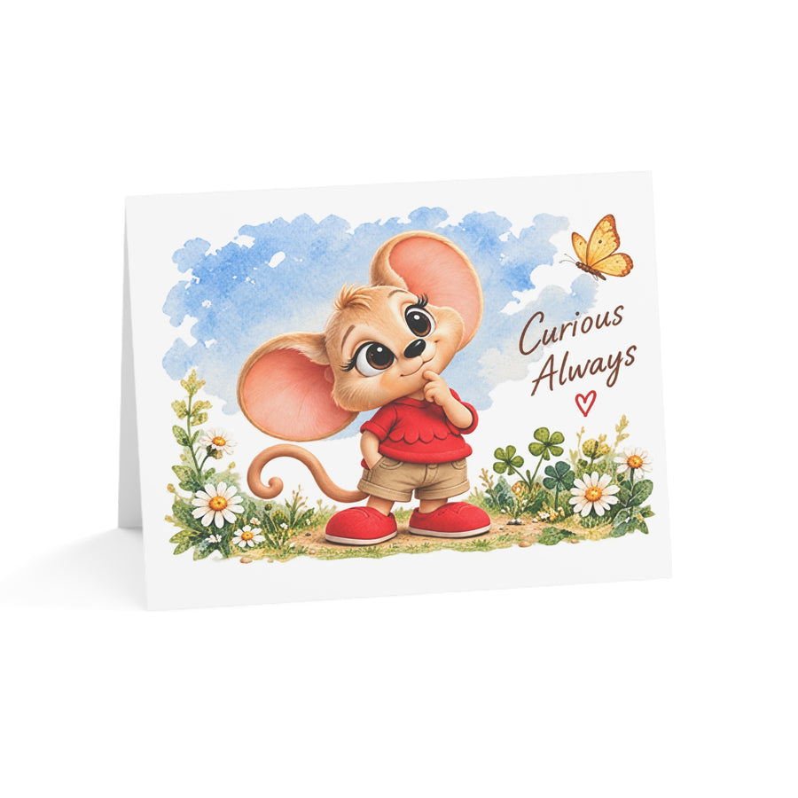 “Curious Always” mouse blank note card, main view