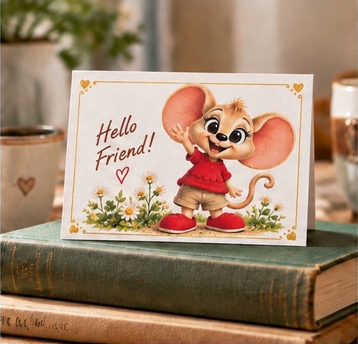 “Hello Friend” mouse greeting card, view 2