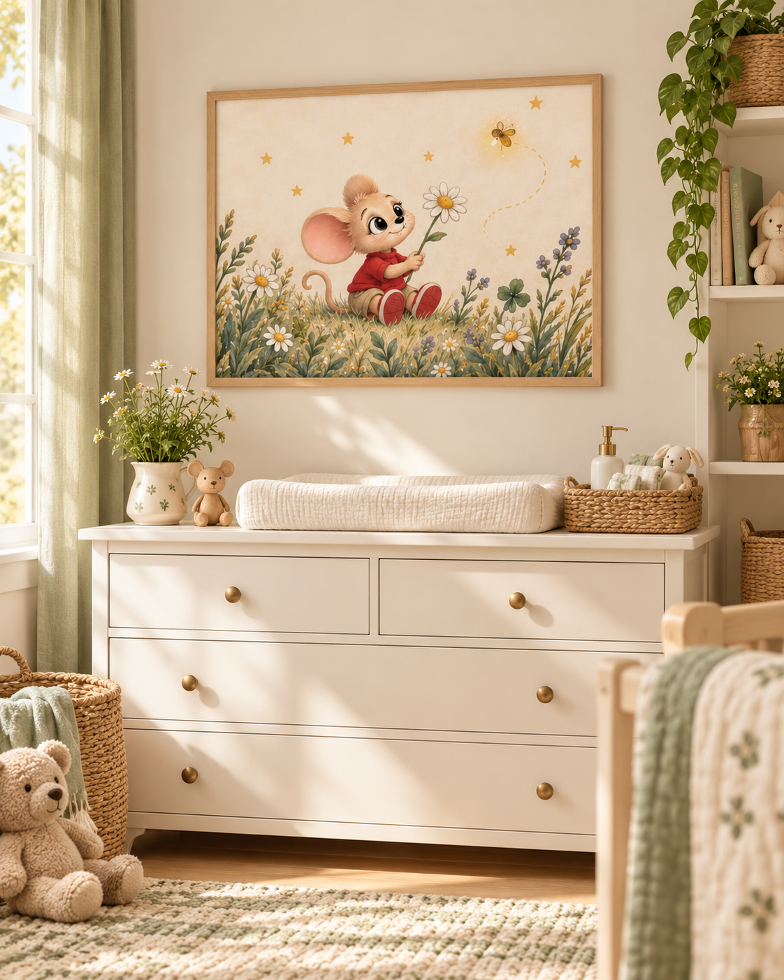 Whimsical Mouse in Wildflower Meadow Fine Art Poster
