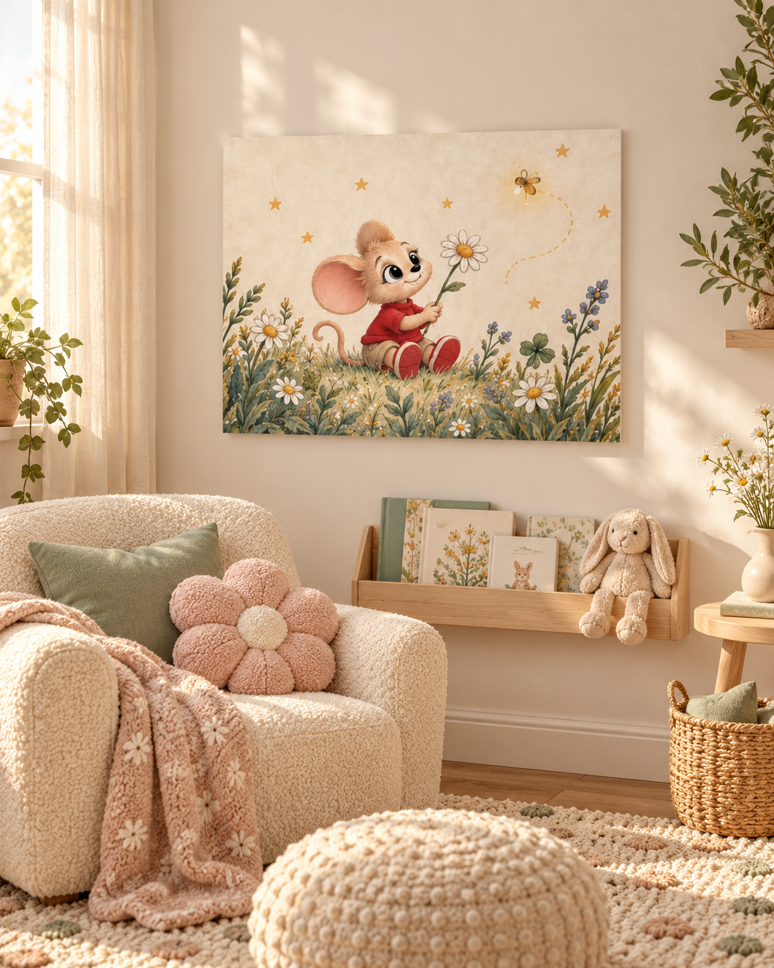 Whimsical Mouse in Wildflower Meadow Fine Art Poster