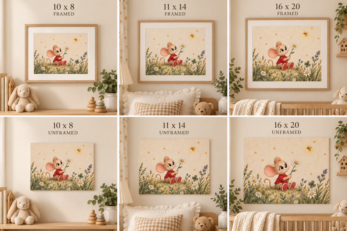 Cute Mouse Wildflower Meadow Textured Watercolor Matte Poster