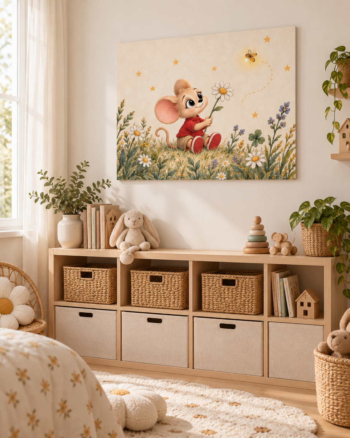 Cute Mouse Wildflower Meadow Textured Watercolor Matte Poster