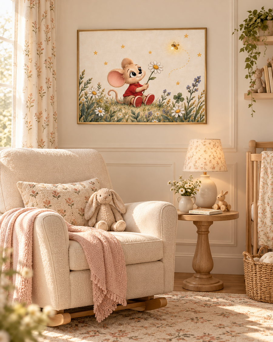 Cute Mouse Wildflower Meadow Textured Watercolor Matte Poster