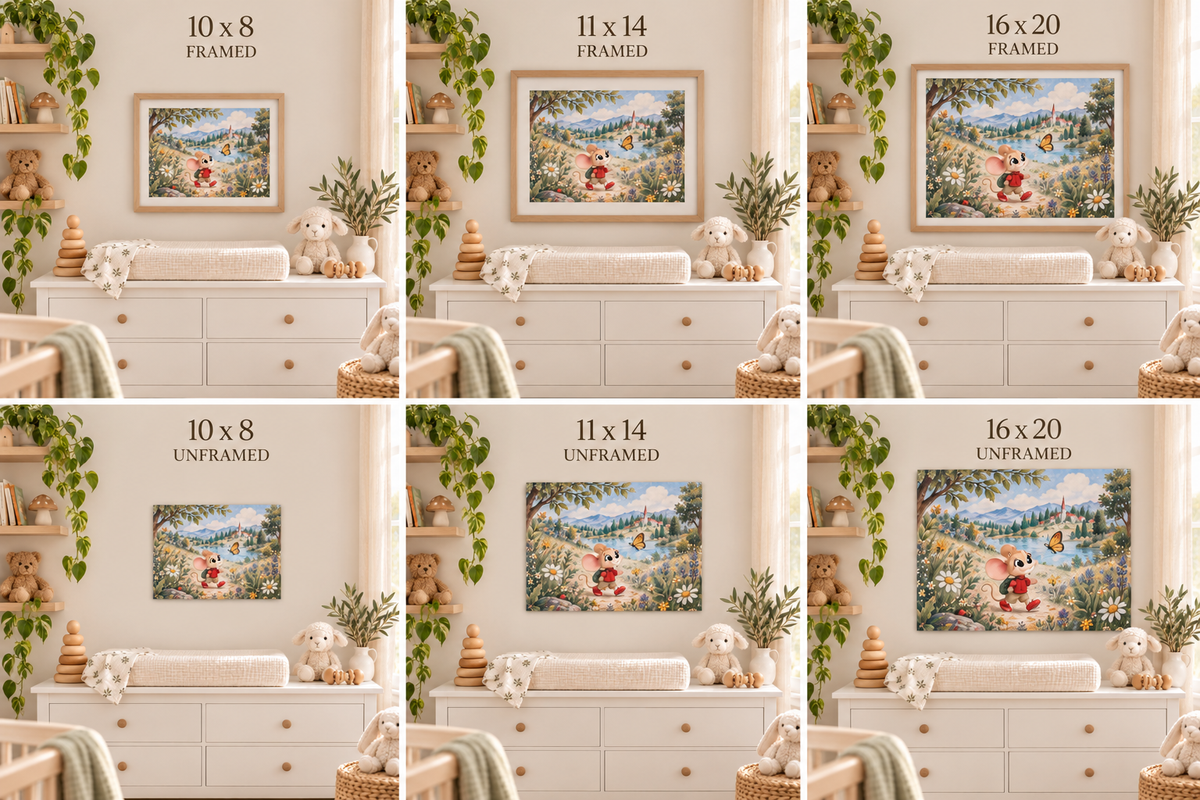 Whimsical Mouse Meadow Adventure Textured Watercolor Matte Poster