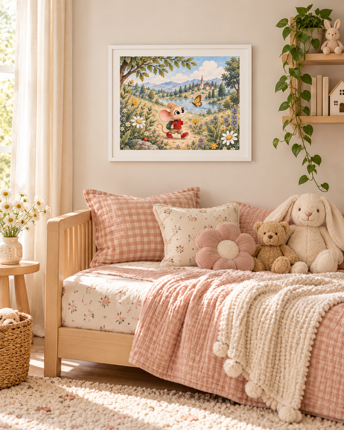 Whimsical Mouse Meadow Adventure Textured Watercolor Matte Poster