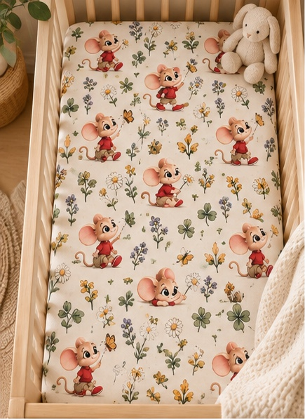 Wildflower Mouse Crib Sheet — Soft Fitted Nursery Sheet