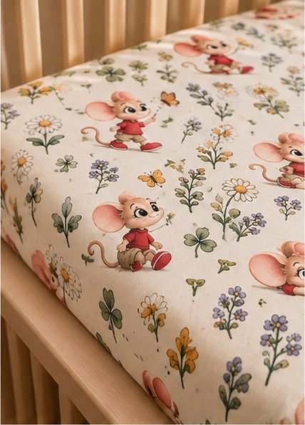 Wildflower Mouse Crib Sheet — Soft Fitted Nursery Sheet