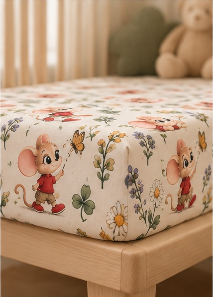 Wildflower Mouse Crib Sheet — Soft Fitted Nursery Sheet