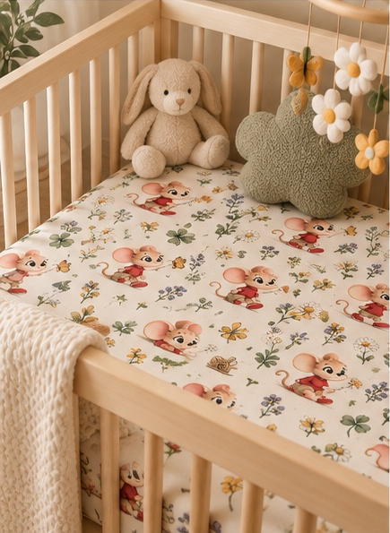 Wildflower Mouse Crib Sheet — Soft Fitted Nursery Sheet