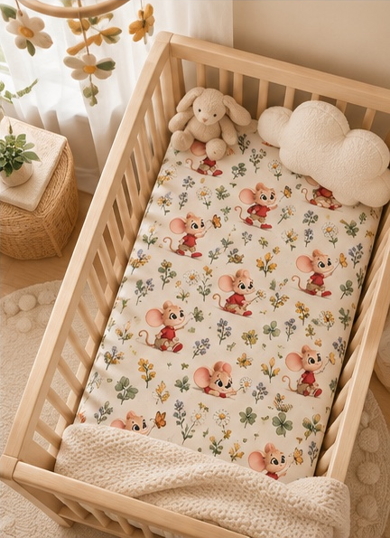 Wildflower Mouse Crib Sheet — Soft Fitted Nursery Sheet