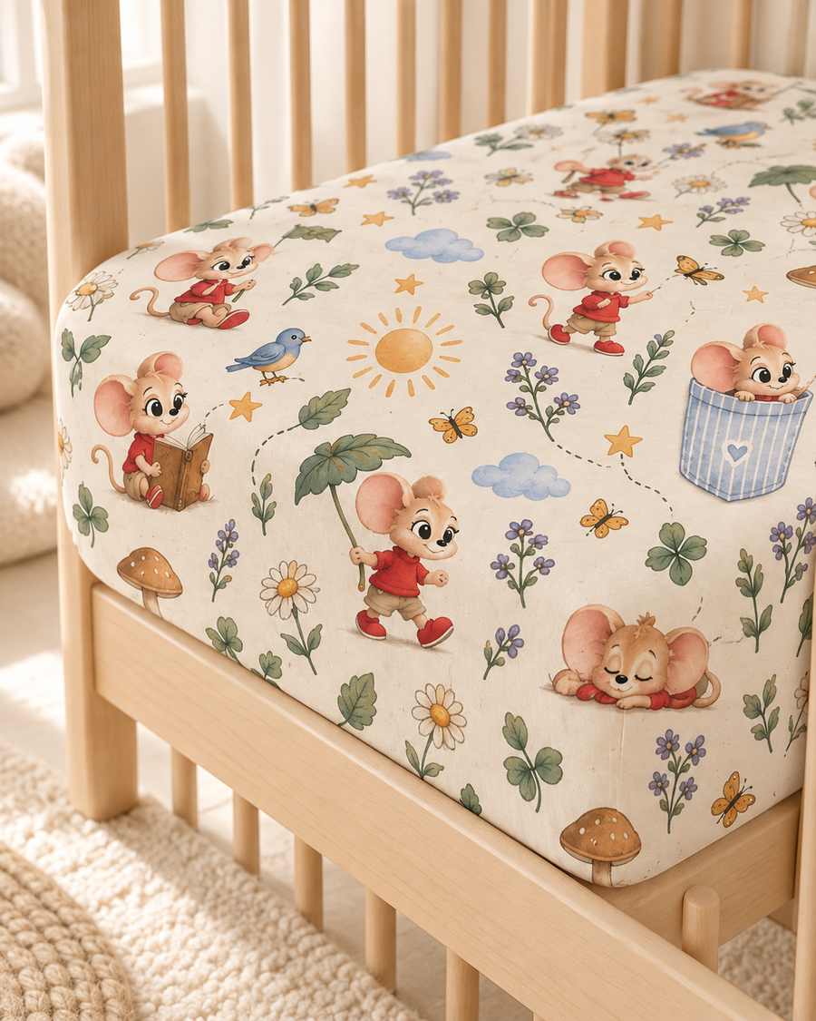 Storybook Mouse Crib Sheet — Soft Fitted Nursery Sheet