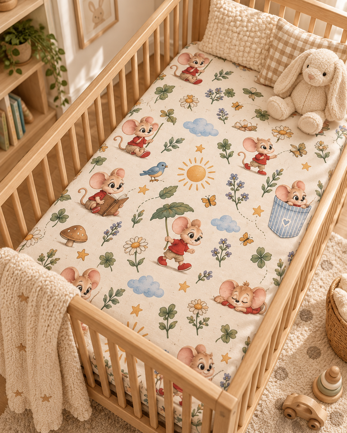 Storybook Mouse Crib Sheet — Soft Fitted Nursery Sheet
