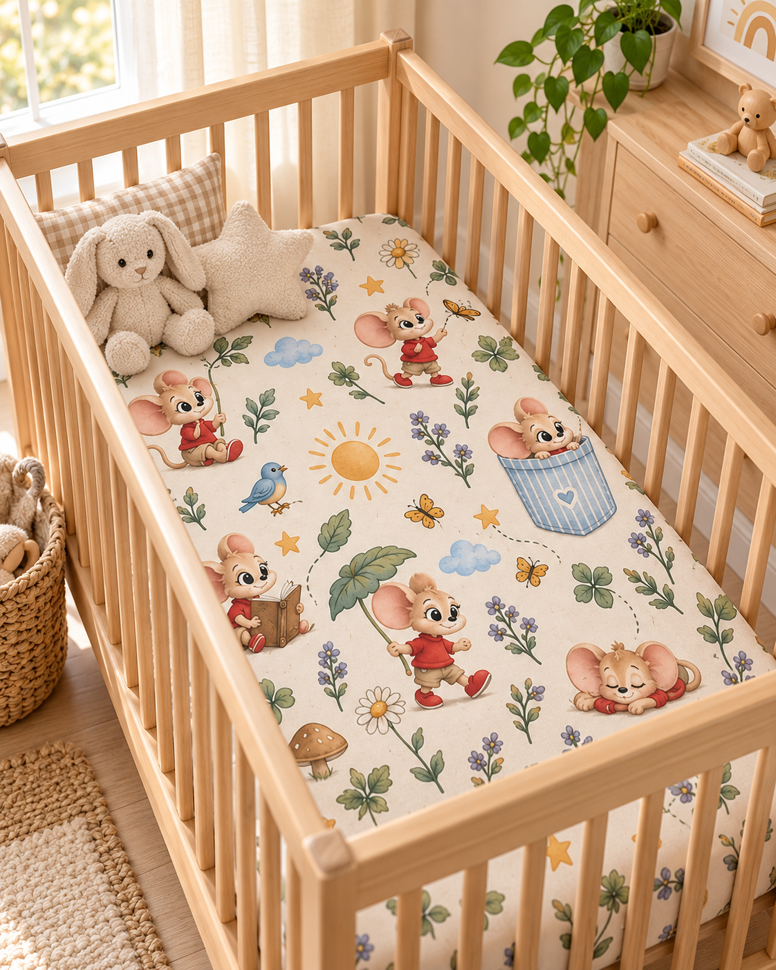 Storybook Mouse Crib Sheet — Soft Fitted Nursery Sheet