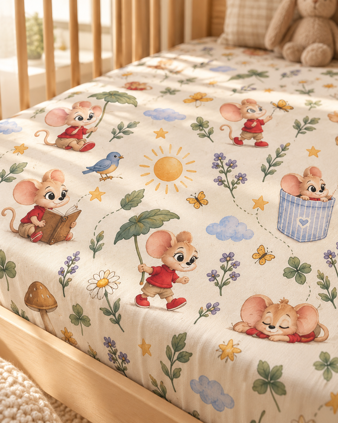 Storybook Mouse Crib Sheet — Soft Fitted Nursery Sheet