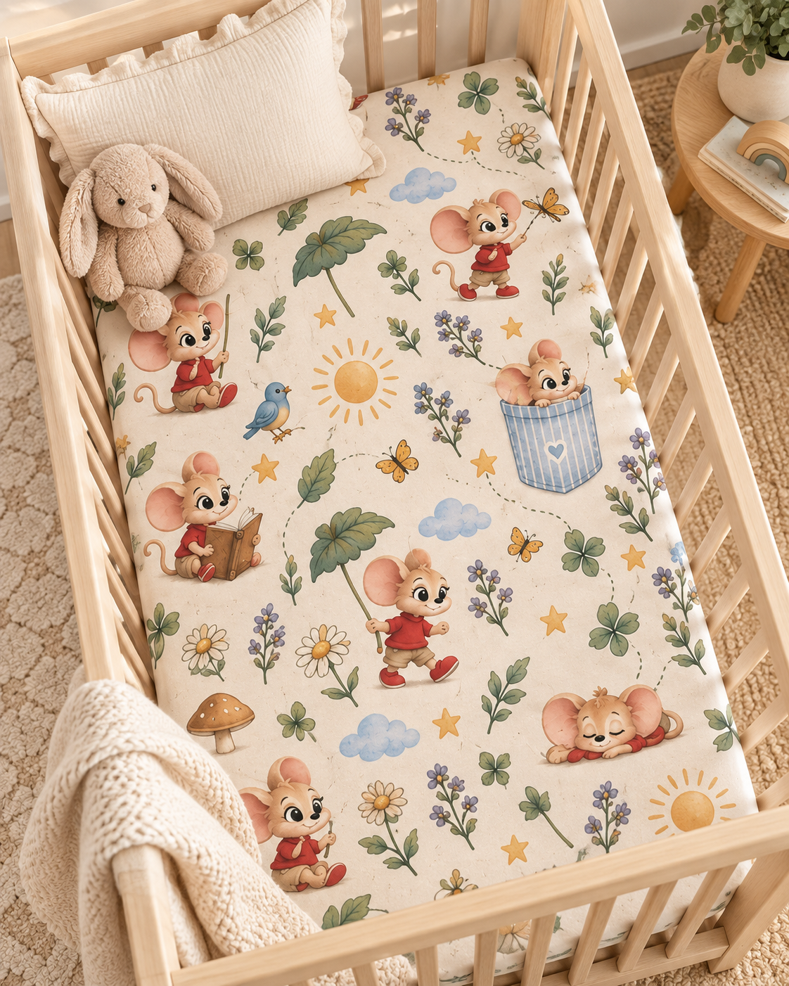 Storybook Mouse Crib Sheet — Soft Fitted Nursery Sheet