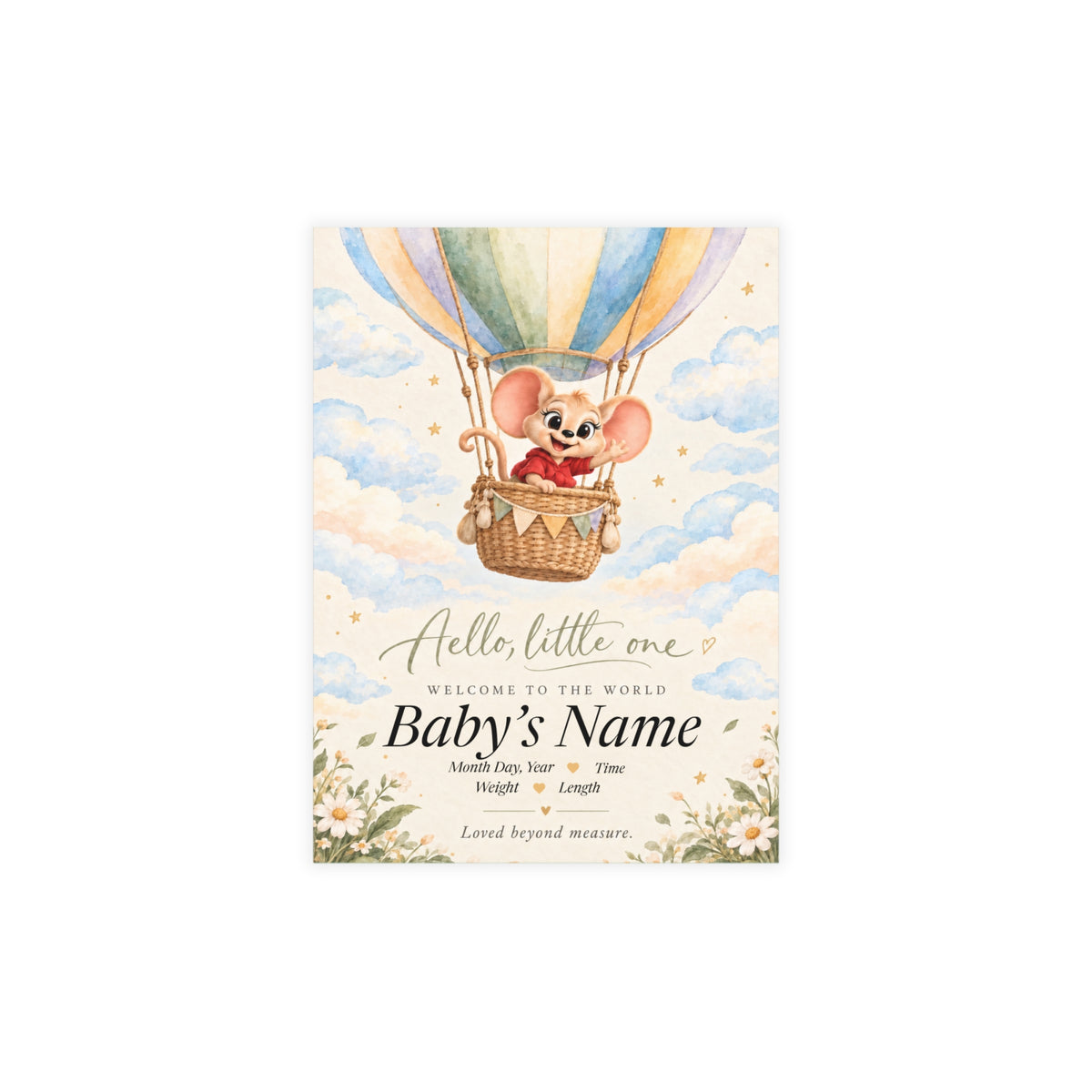 “Hello, Little One” baby announcement postcard, view 3