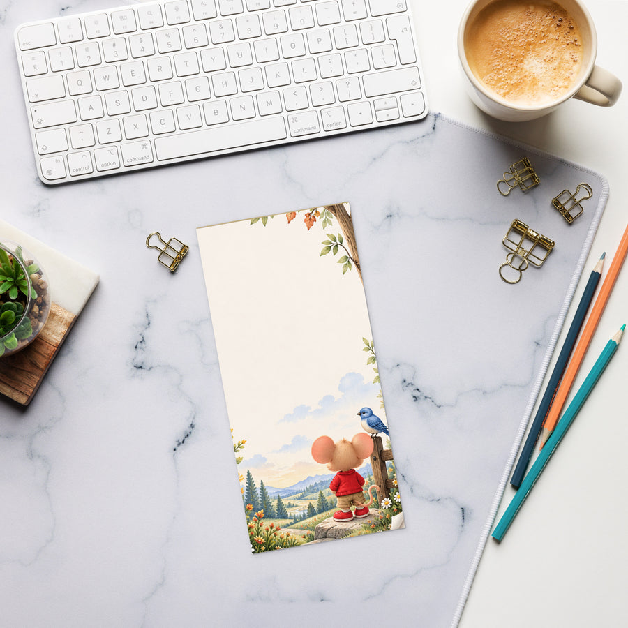 Mouse tear-away notepad on a desk, main view